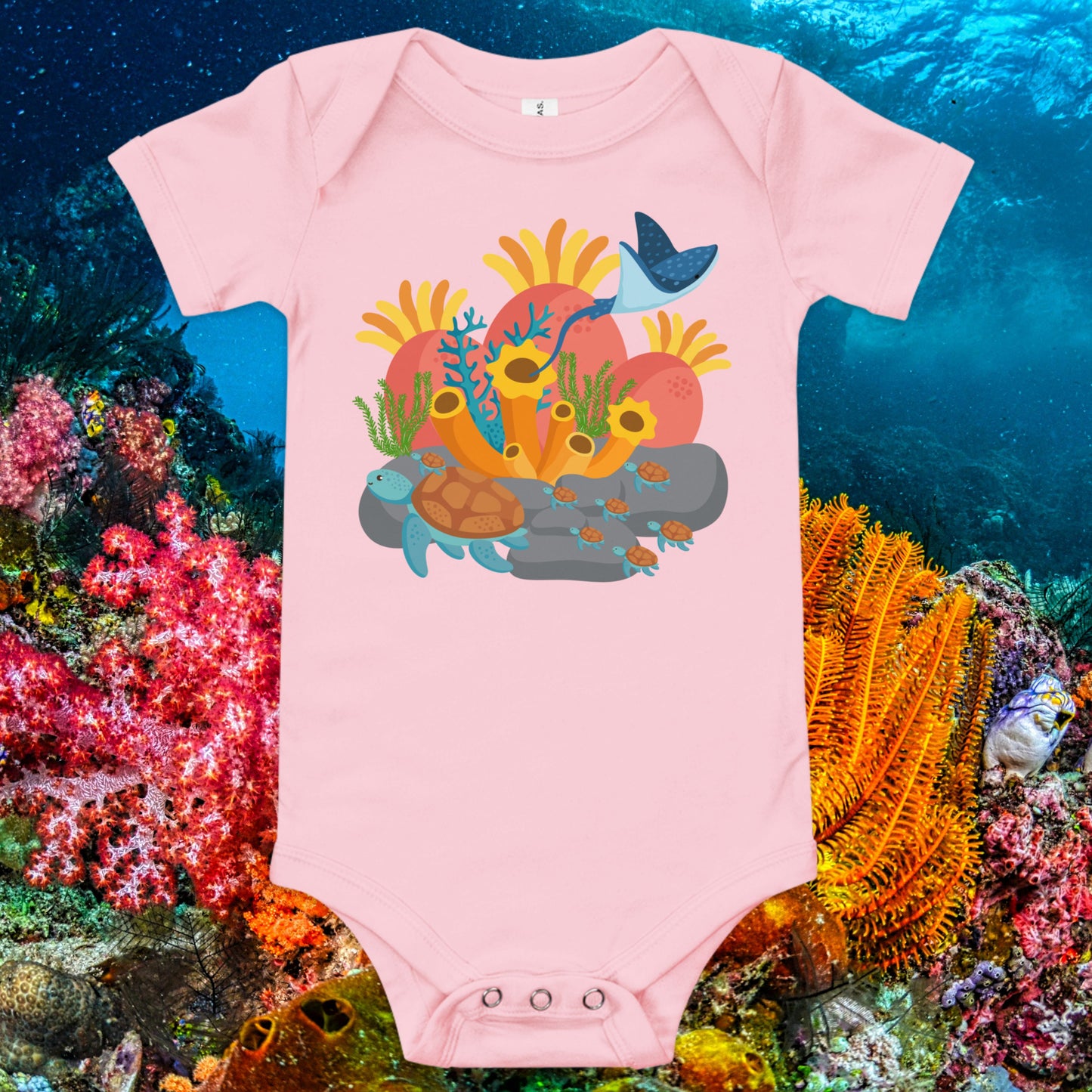 Turtles Stingray Coral Baby short sleeve one piece