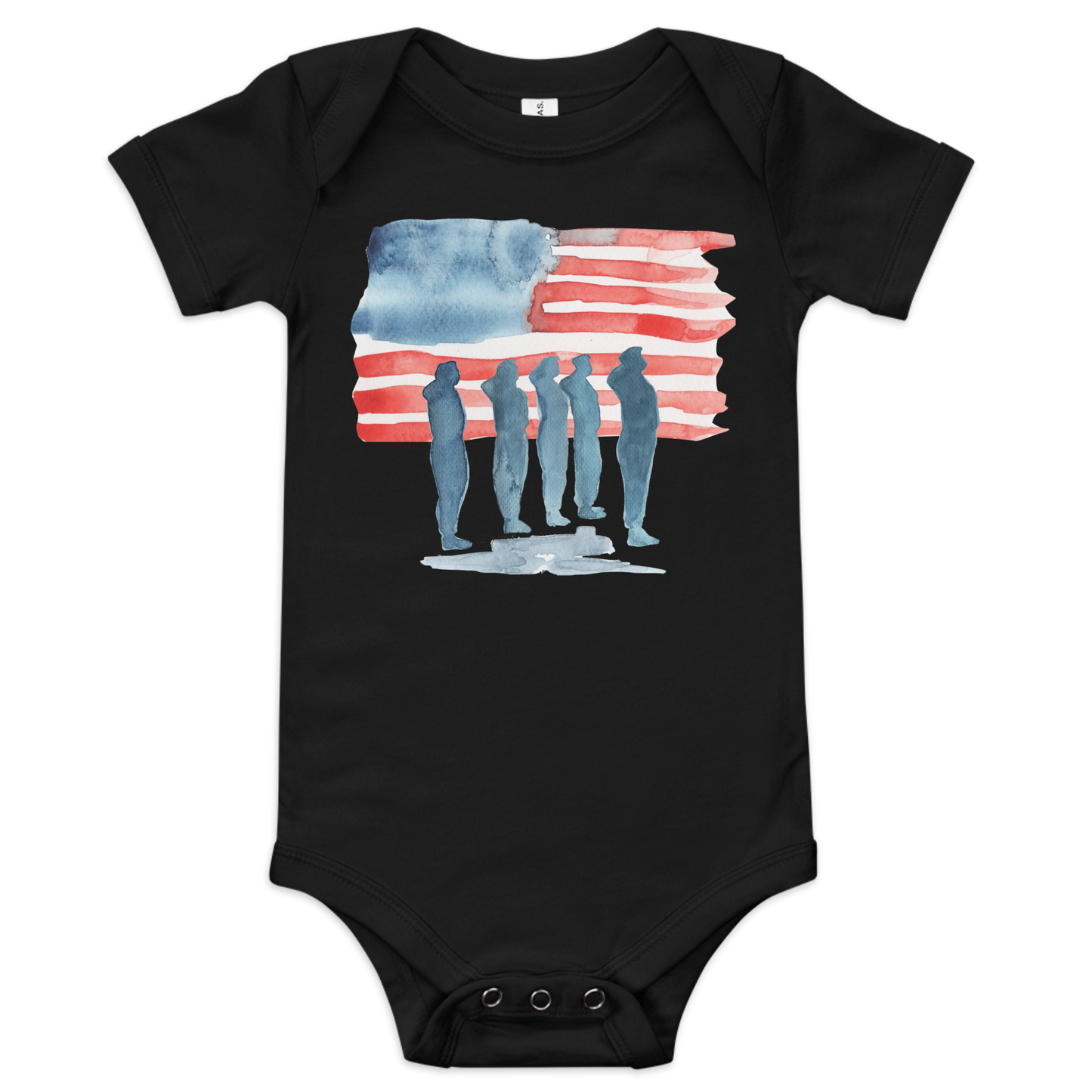 American Flag with Soldiers watercolor baby onesie bodysuit