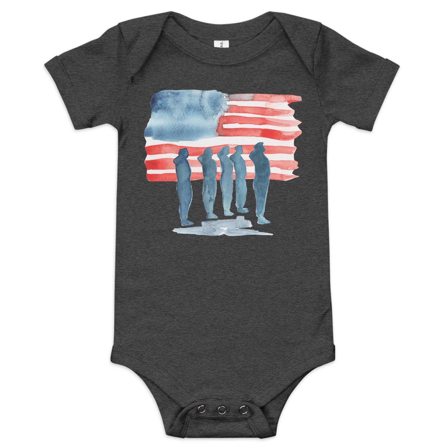 American Flag with Soldiers watercolor baby onesie bodysuit