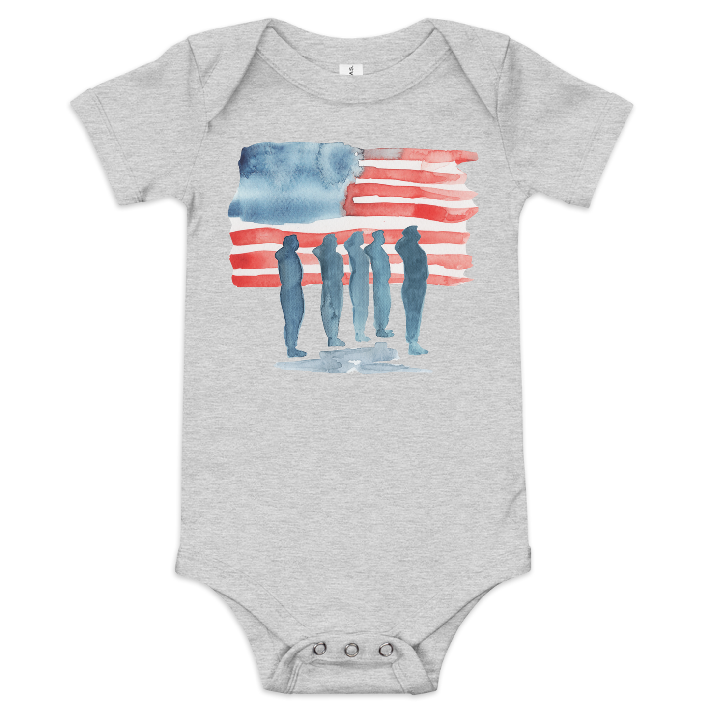 American Flag with Soldiers watercolor baby onesie bodysuit