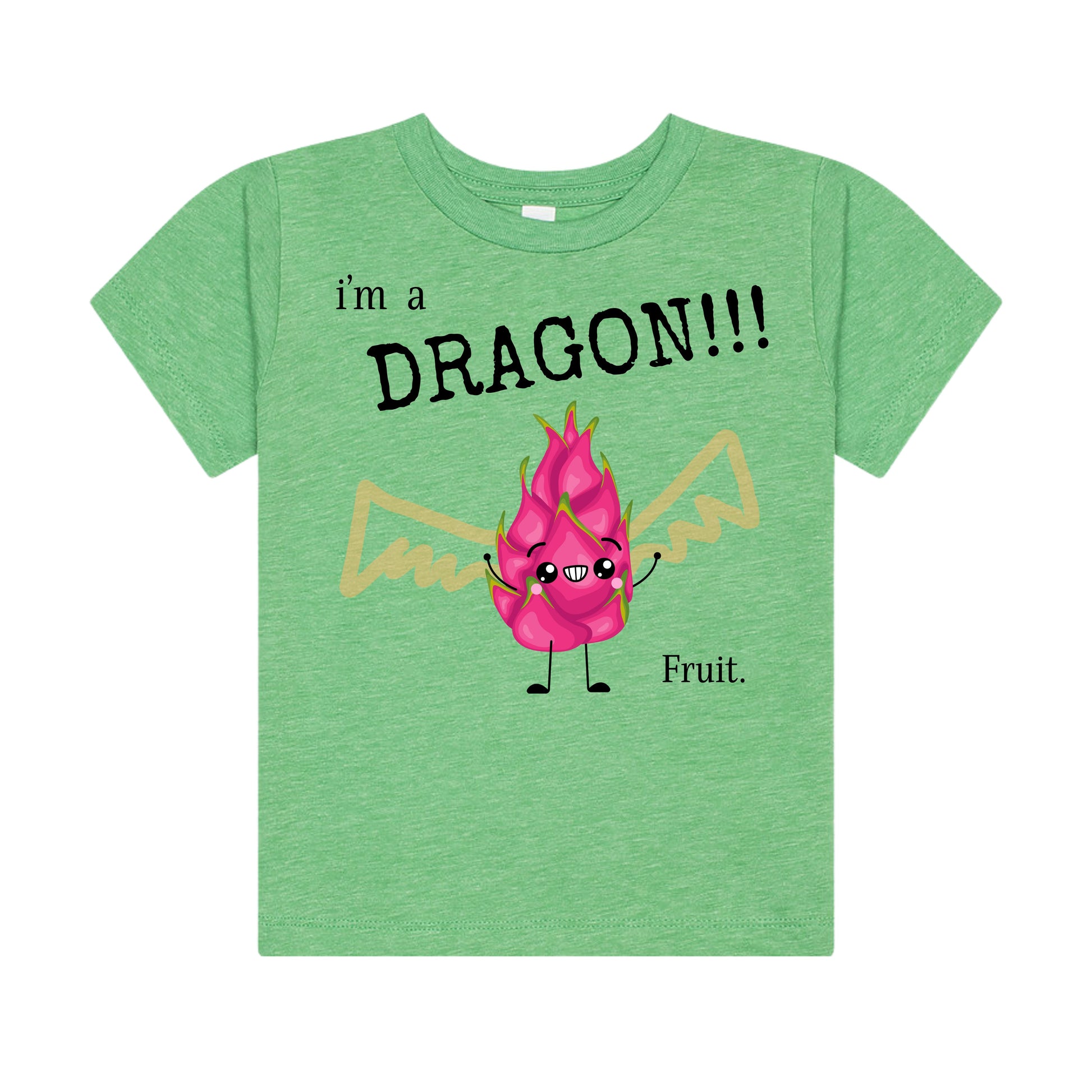Green t-shirt with a dragon fruit graphic and text on a white background
