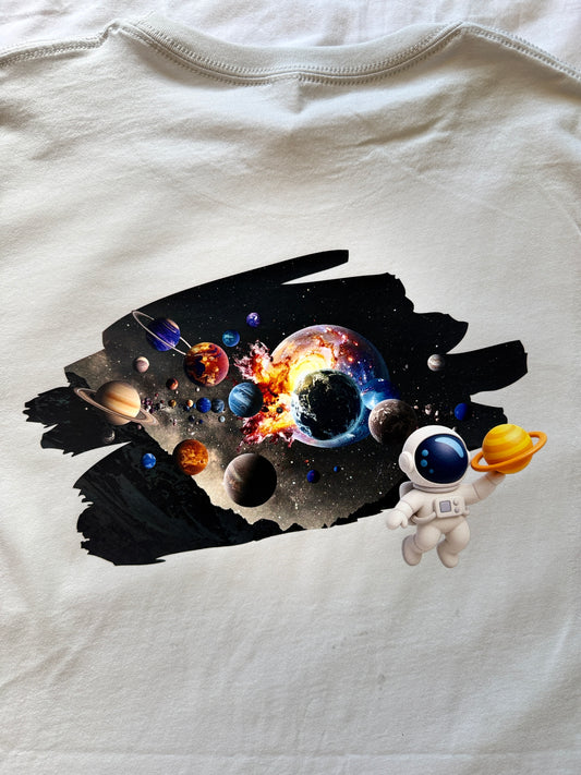 Space Explorer Adult Tee | Astronaut Solar System Graphic Shirt | Sailing Llamas