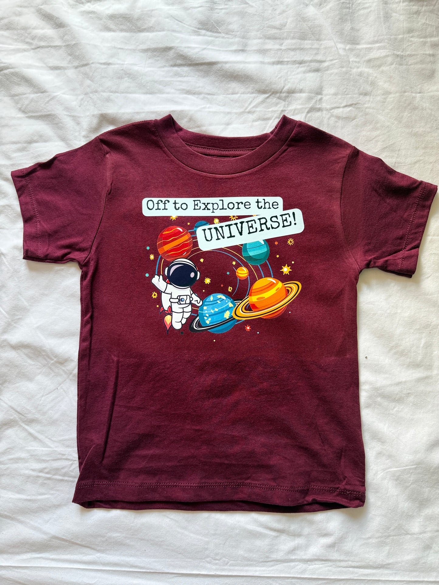 Toddler Astronaut Shirt "Off to Explore the Universe" | Space Planets Tee | Kids Science Shirt | Bella Canvas 2T-5T