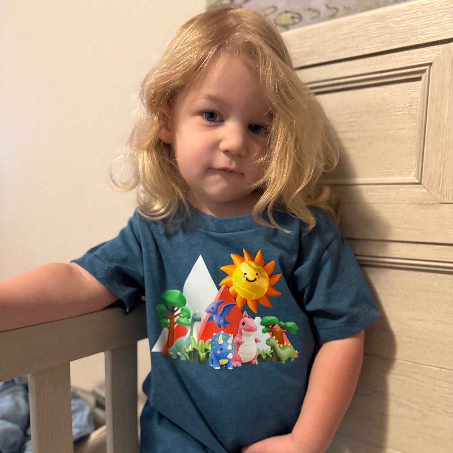 Dino Adventurer Toddler Tee | Dinosaur Mountain Graphic Shirt | Sailing Llamas
