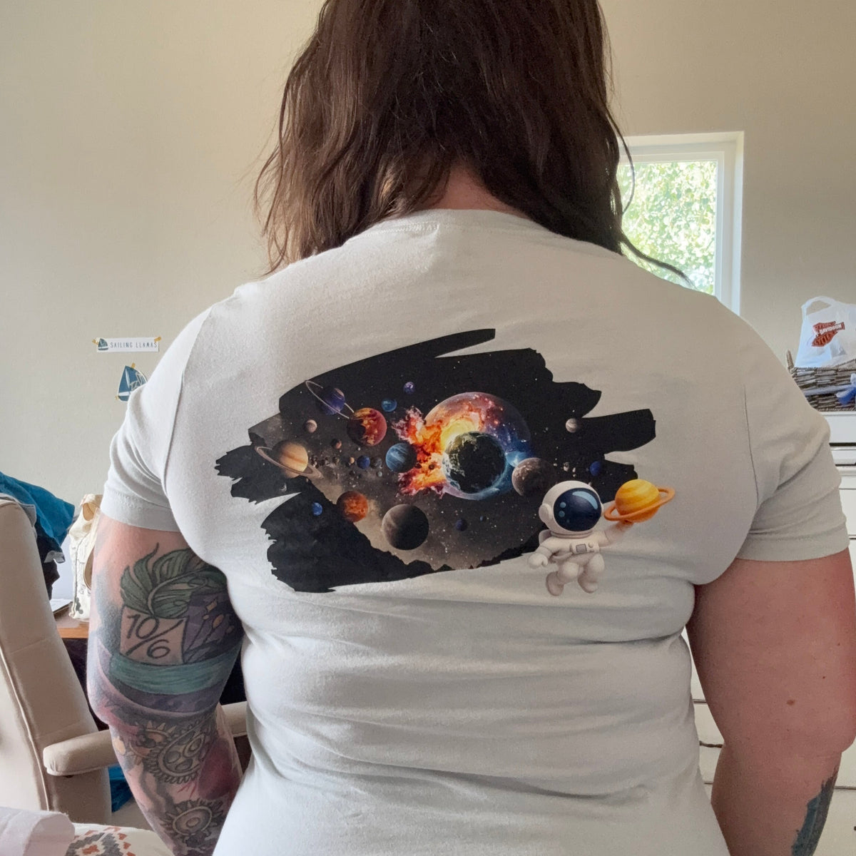 Space Explorer Adult Tee | Astronaut Solar System Graphic Shirt | Sailing Llamas
