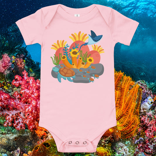 Turtles Stingray Coral Baby short sleeve one piece