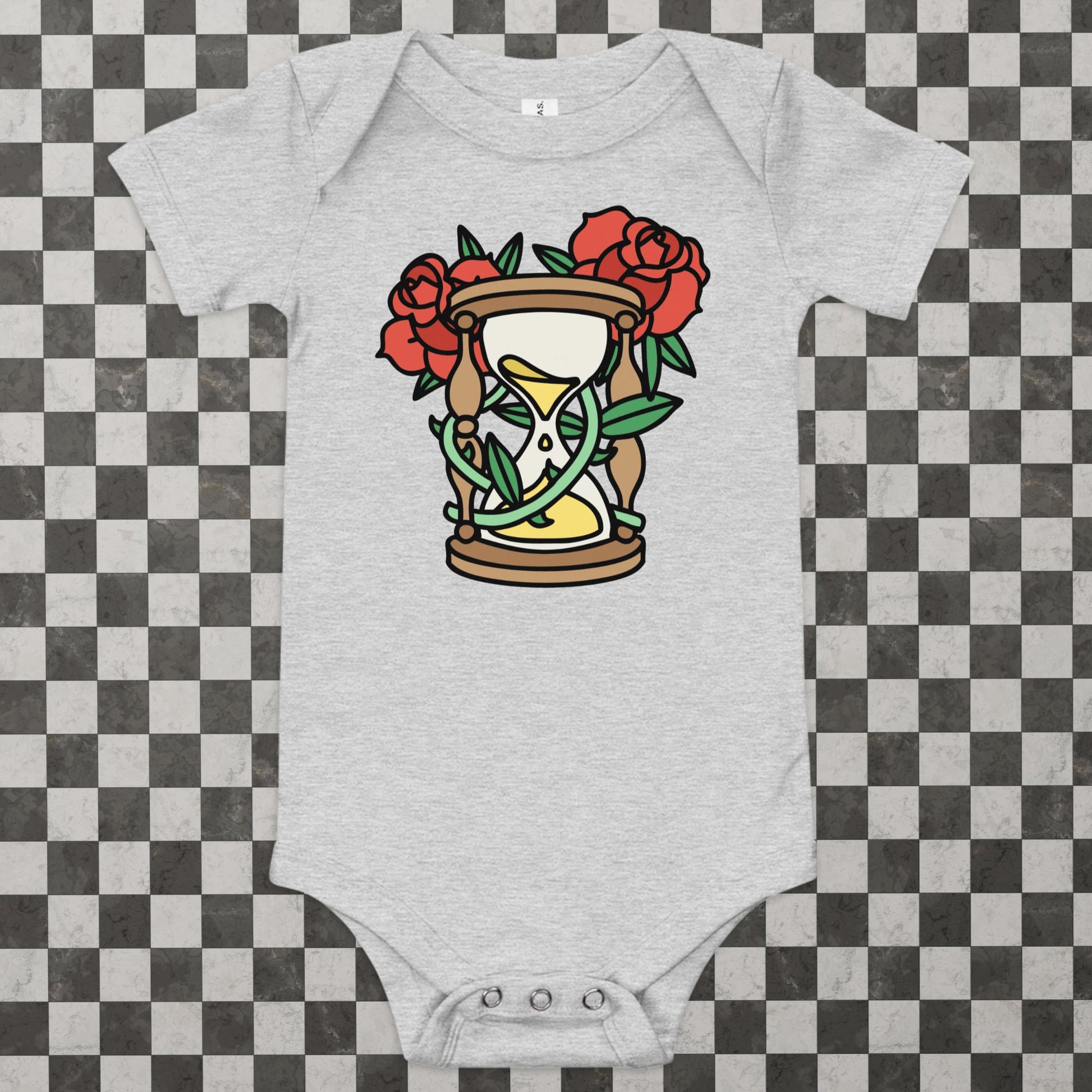 Hourglass and Roses Baby Onesie