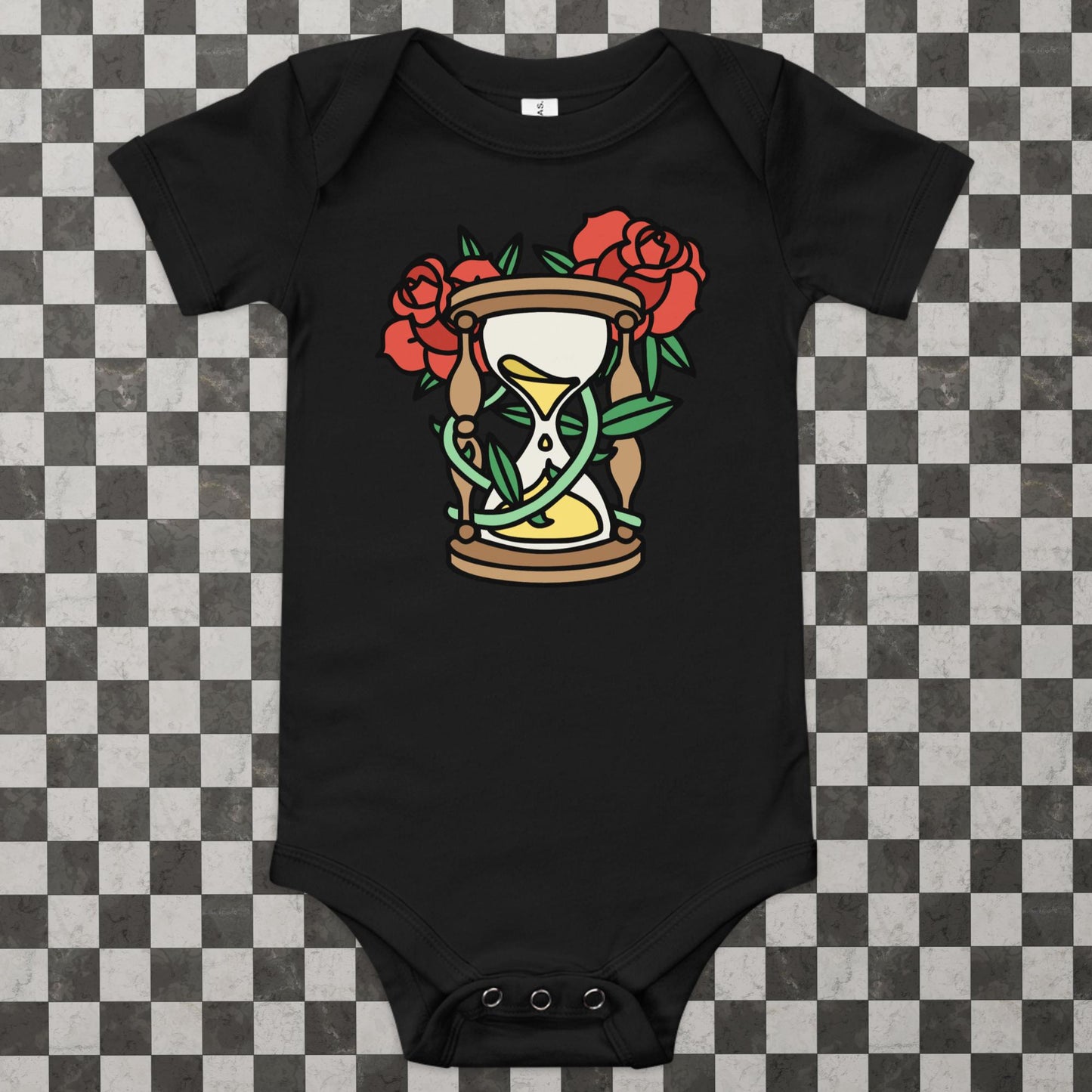 Hourglass and Roses Baby Onesie