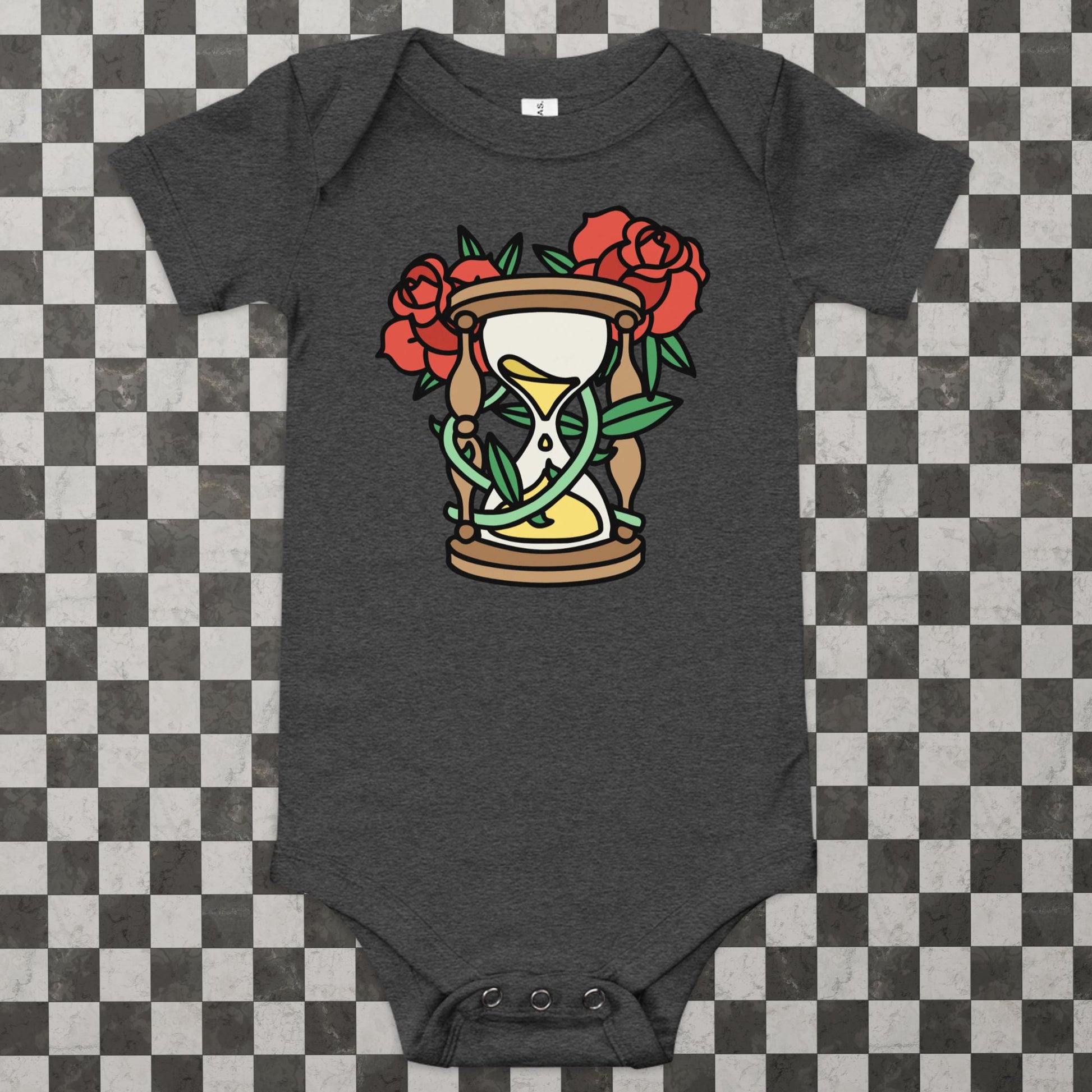 Hourglass and Roses Baby Onesie