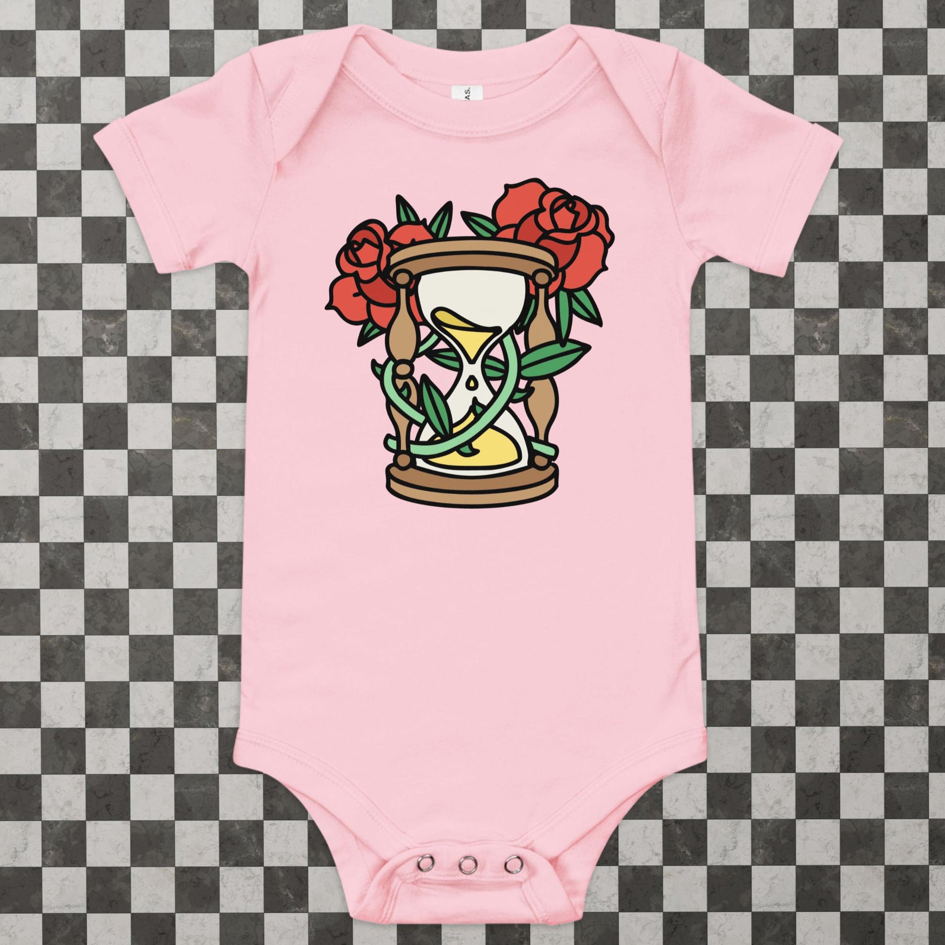 Hourglass and Roses Baby Onesie