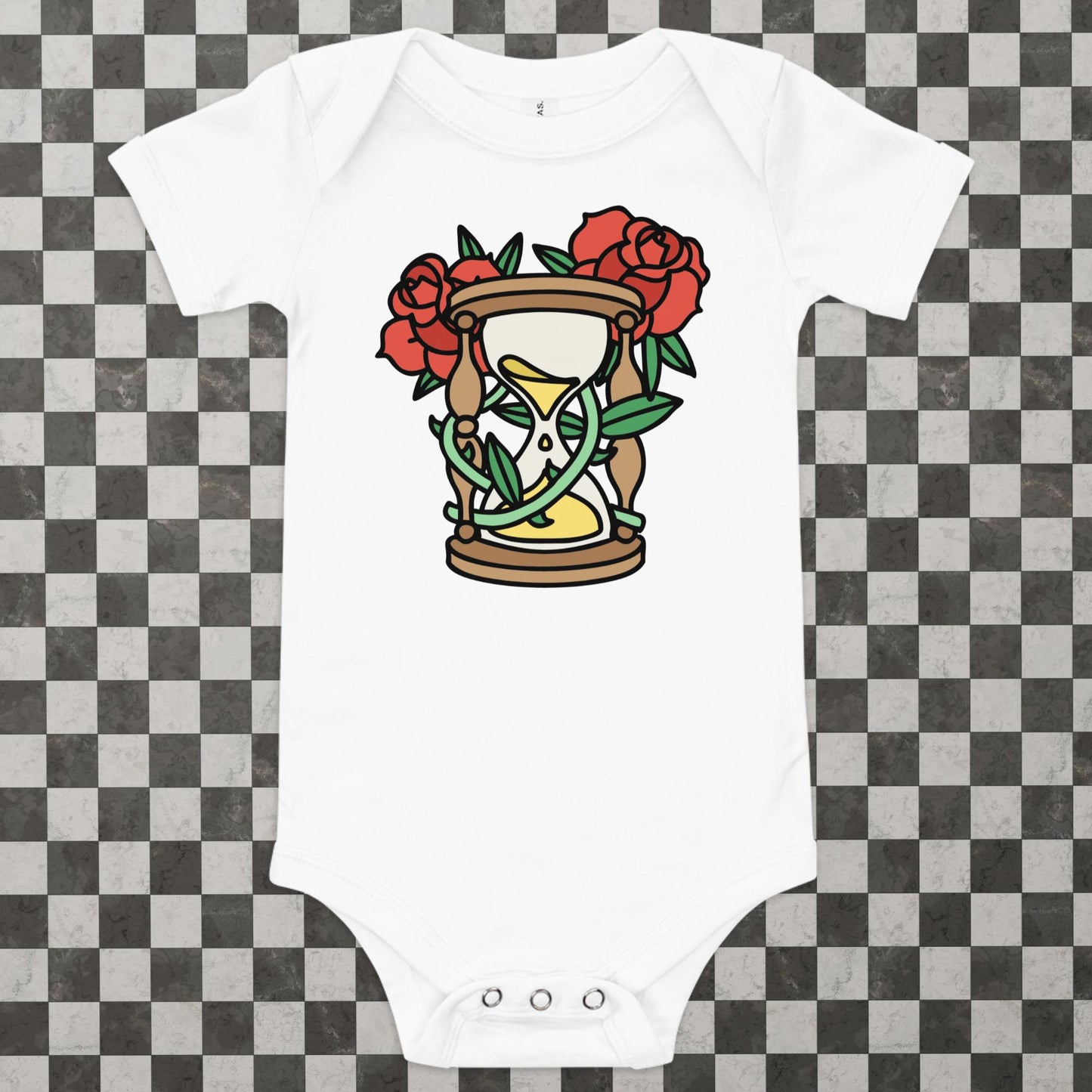 Hourglass and Roses Baby Onesie